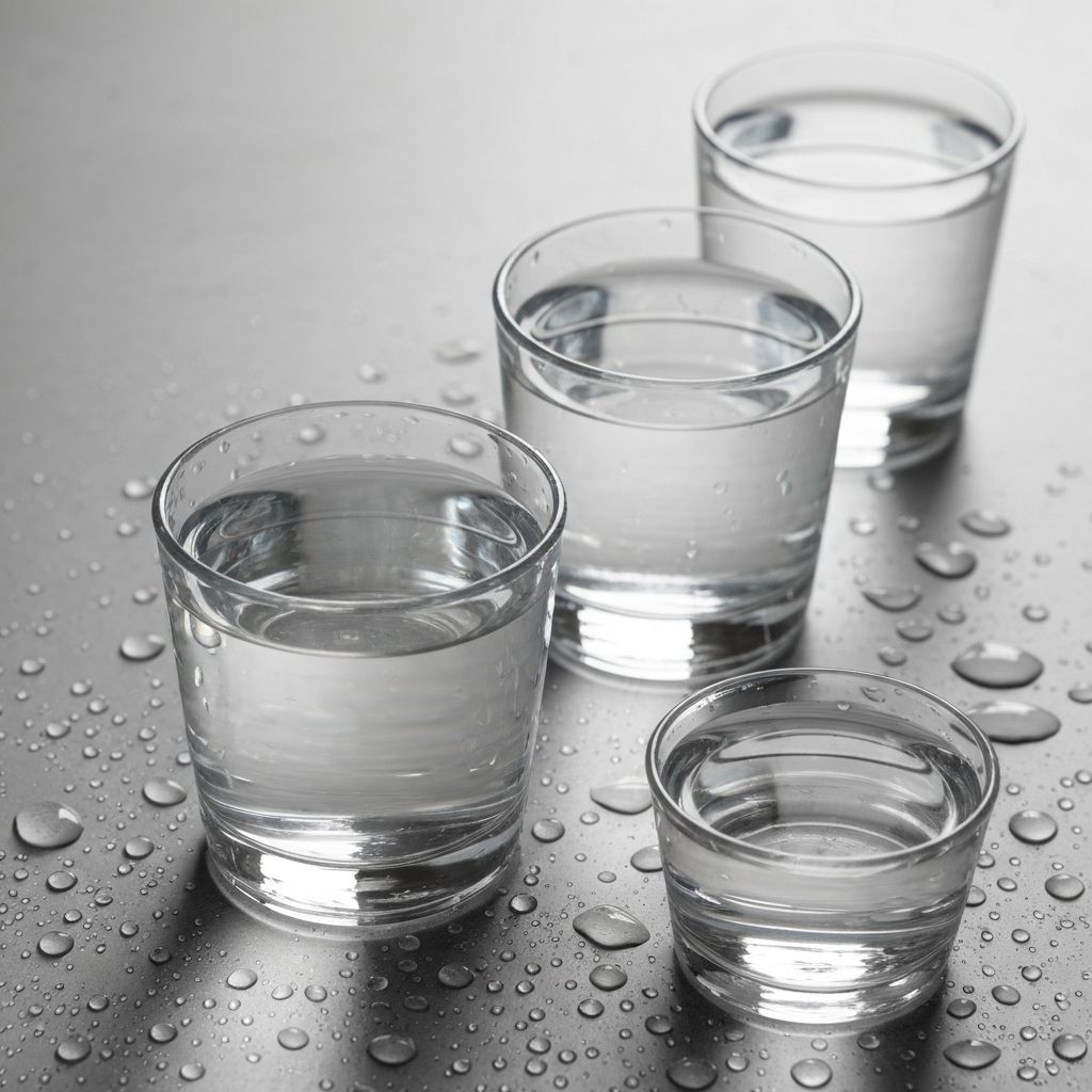 Water droplets and glasses of clear water representing hydration